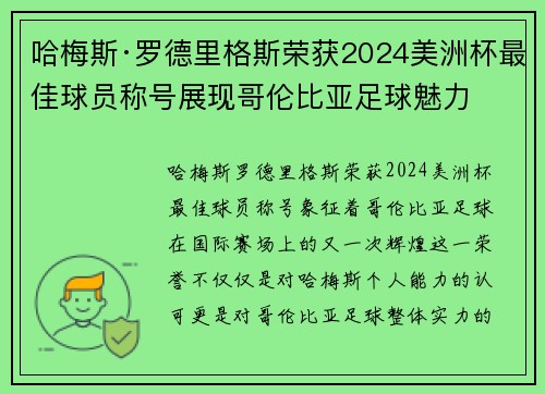 哈梅斯·罗德里格斯荣获2024美洲杯最佳球员称号展现哥伦比亚足球魅力